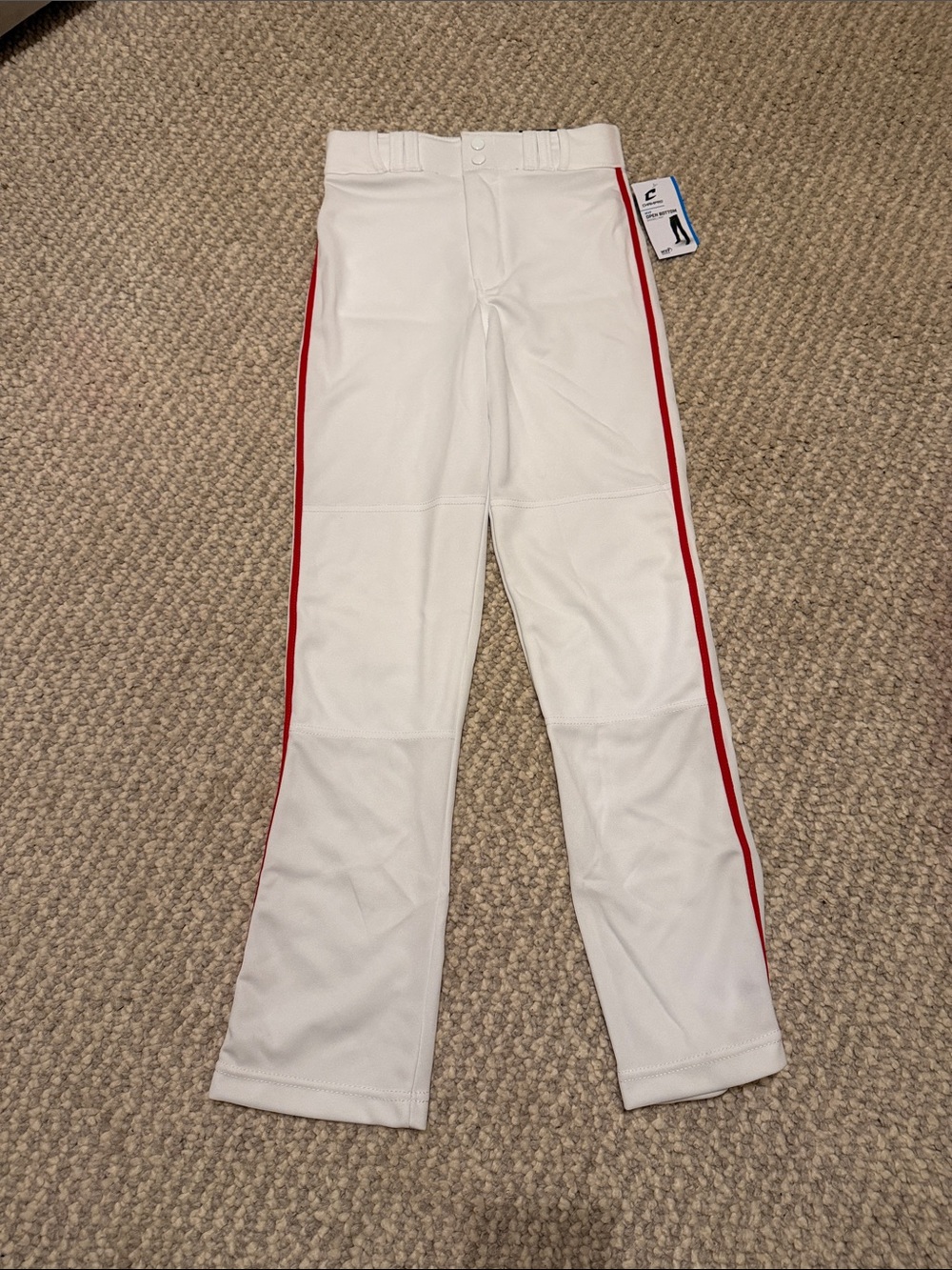 Champro MVP Series white open bottom baseball pants red piping Size Large NWT